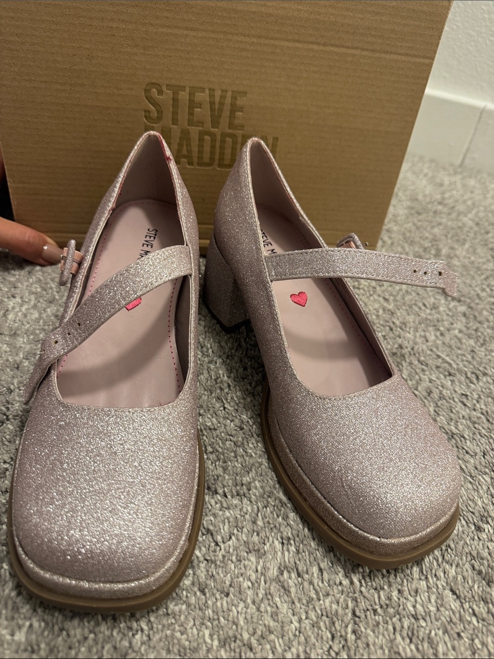 Steve Madden Sparkle Pink Mary Jane Block Heels brand new in box